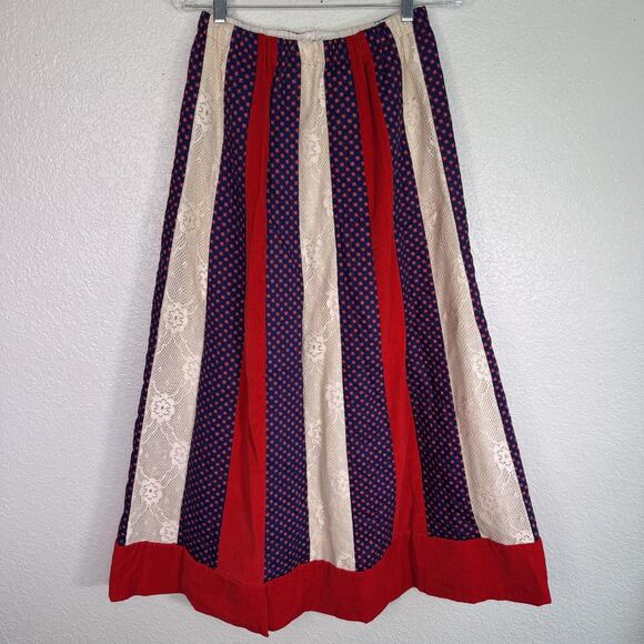 Vintage Chessa Davis Skirt Womens Patchwork Quilted Lace Boho Cottagecore 70s - Picture 1 of 16